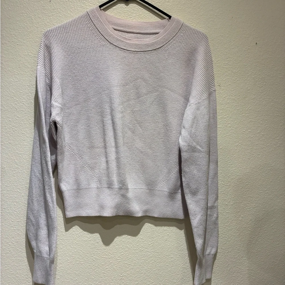 Lululemon Women’s Waist Length Crewneck Sweater Ribbed Knit Size 4 Pink Purple